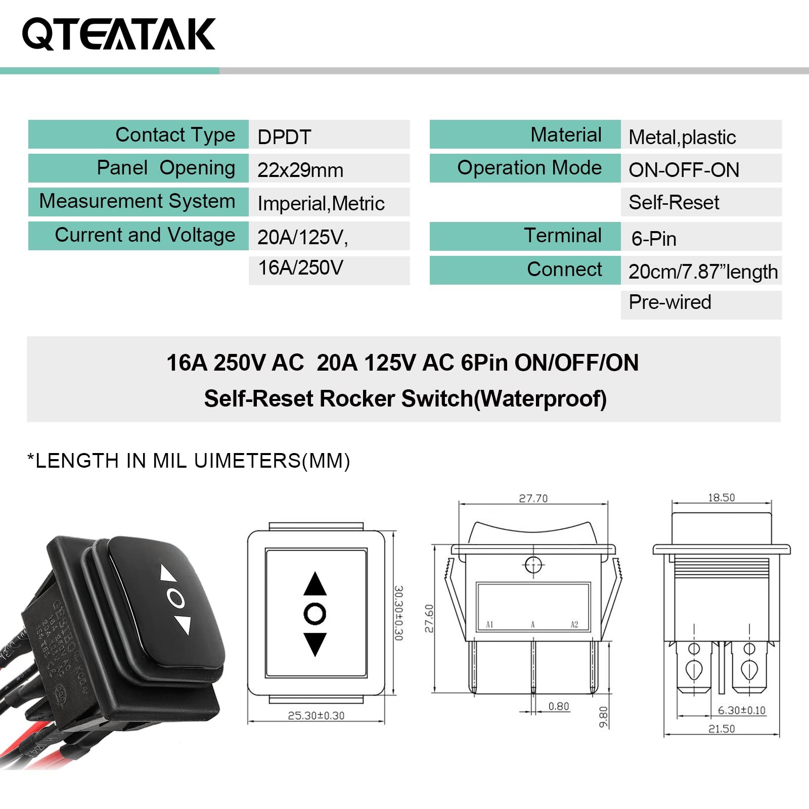 DC 12V 10A 6 Pin 3 Position (ON)-Off-(ON) AC 110V-220V Waterproof Momentary P…