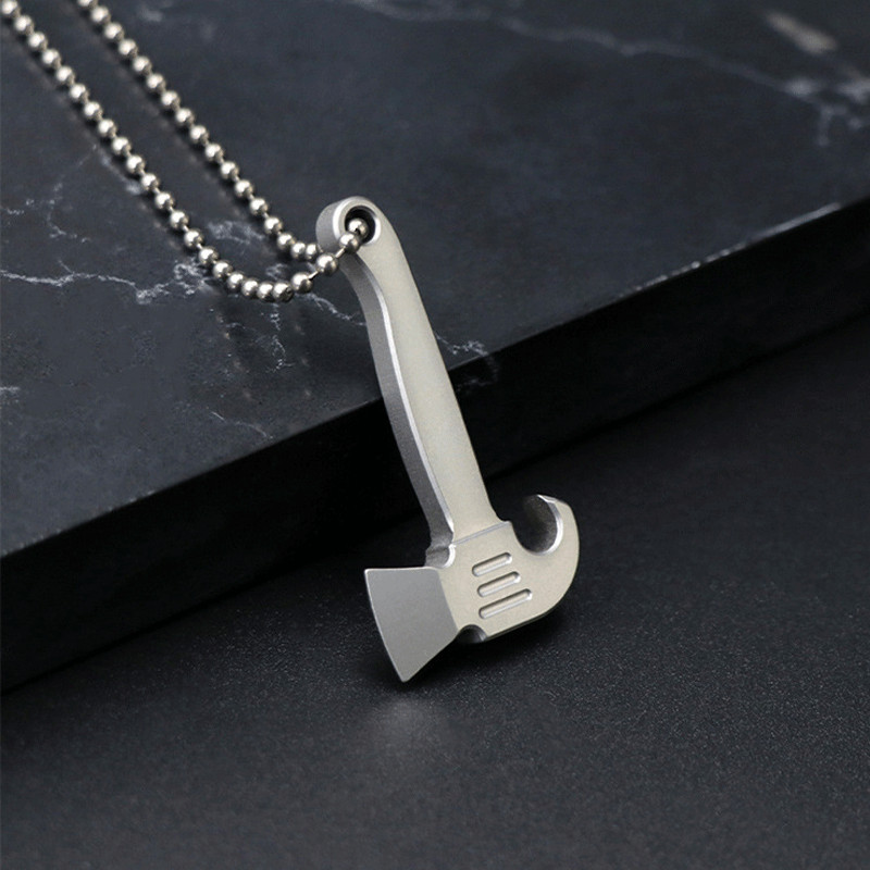 Mini Titanium Alloy Pendant Pry Bar Crowbar Bottle Opener Necklace EDC Keychain
