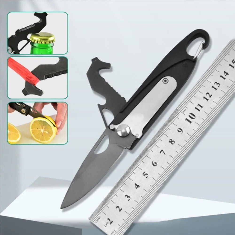 Mini Folding Steel Blade Pocket Key Tool Outdoor Survival Camping Keychain chain