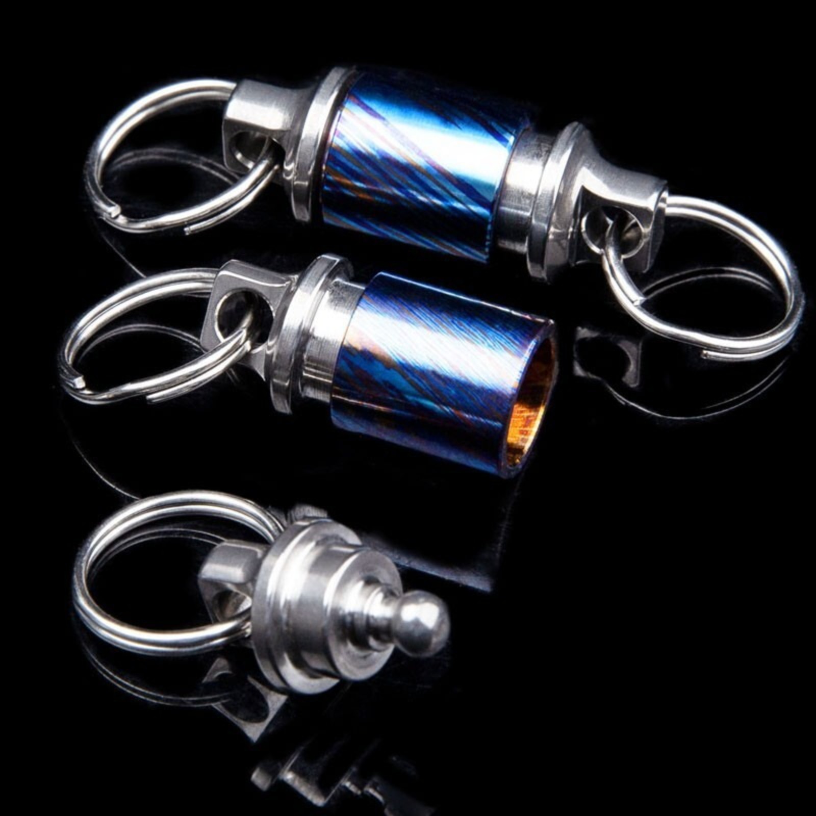 Titanium Timascus Insert Buckle Ring Portable Double Keychain Pendant EDC Tool