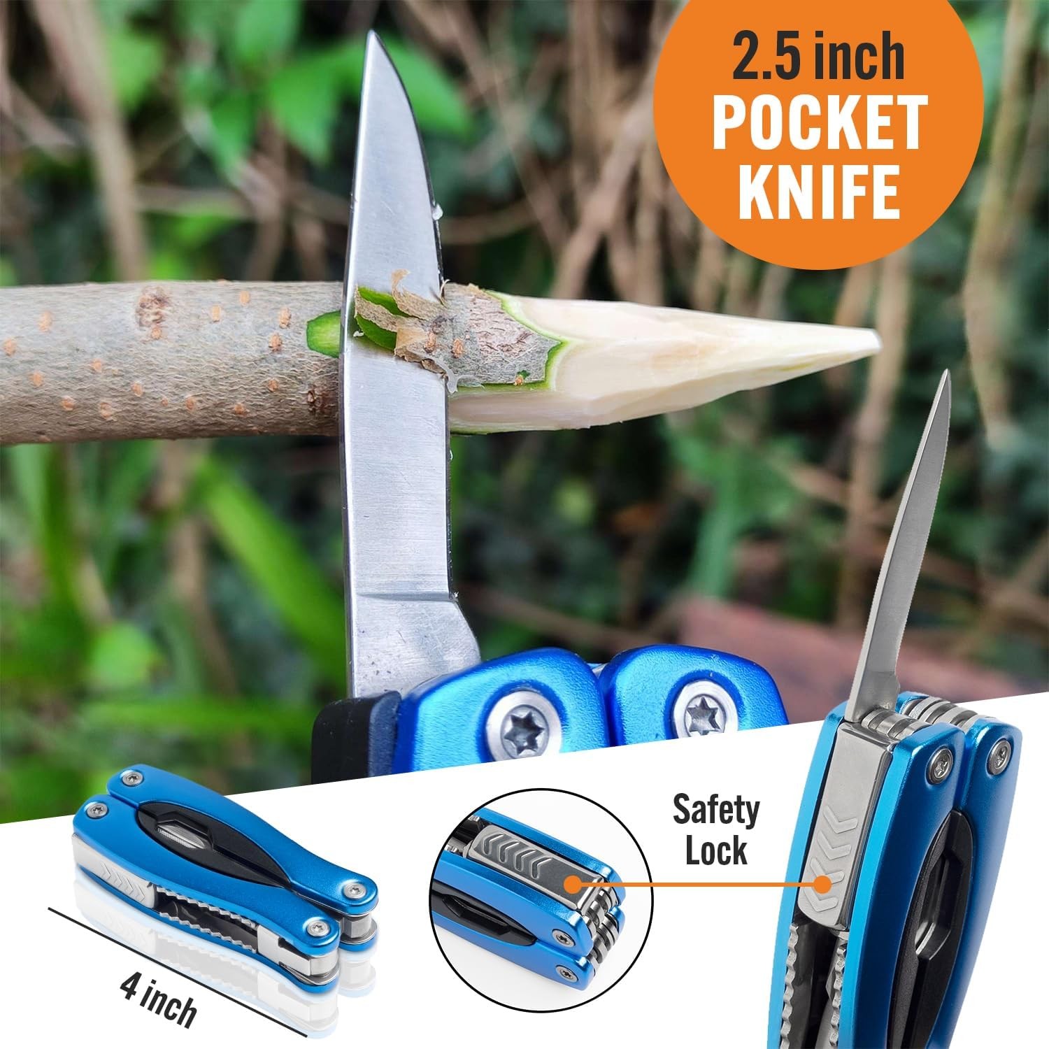 15-in-1 Multitool with Safety Locking, Stainless Steel Pocket Knife & Pliers, Co