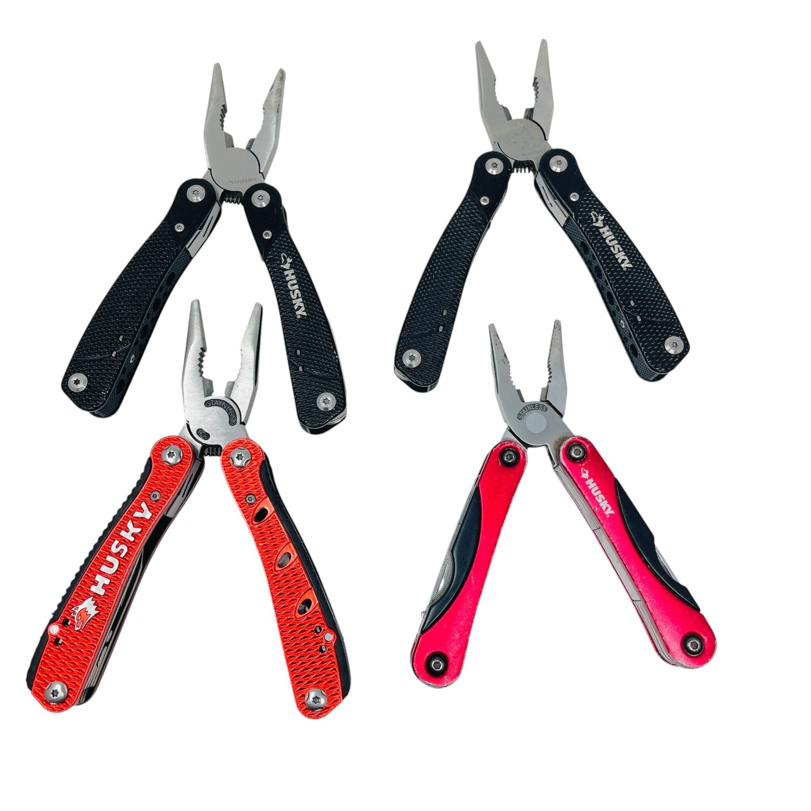 Husky MultiTool Professional Folding Pliers Set Stainless, Black Red, 4 Pcs
