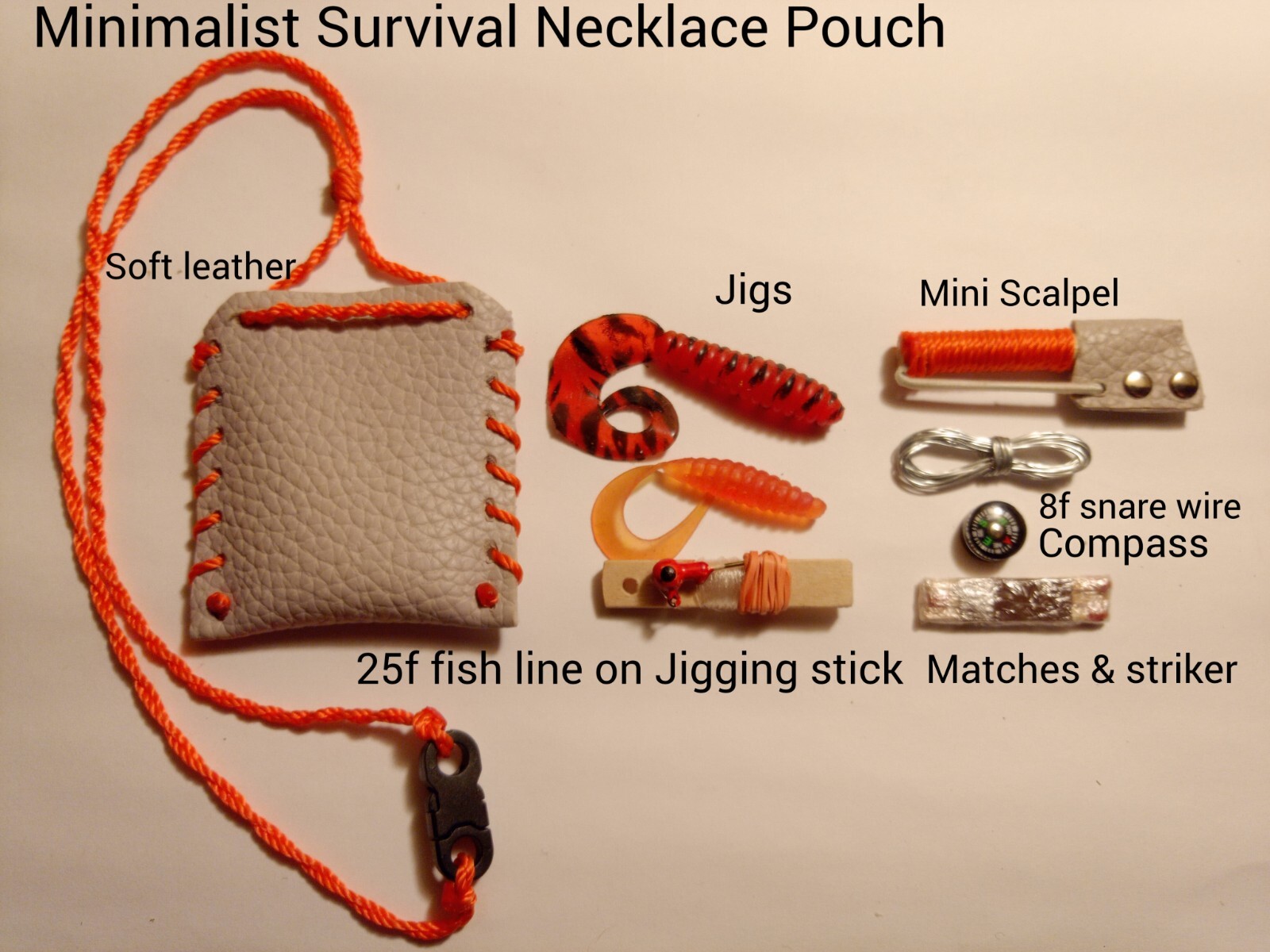 EDC Minimalist Survival Necklace Pouch Mini Scalpel Fishing Kit Compass Matches