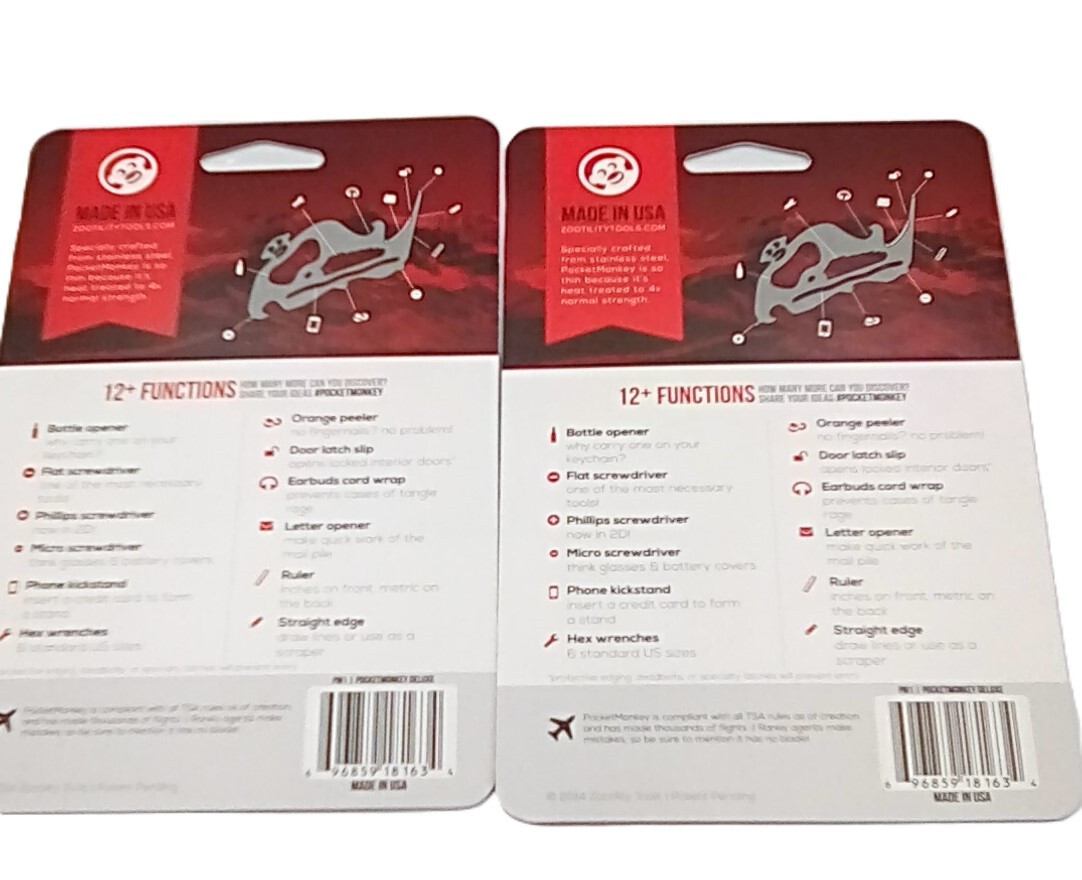 2 packages -Zootility Tools Pocketmonkey Multi-Tool Made USA TSA compliant, NEW