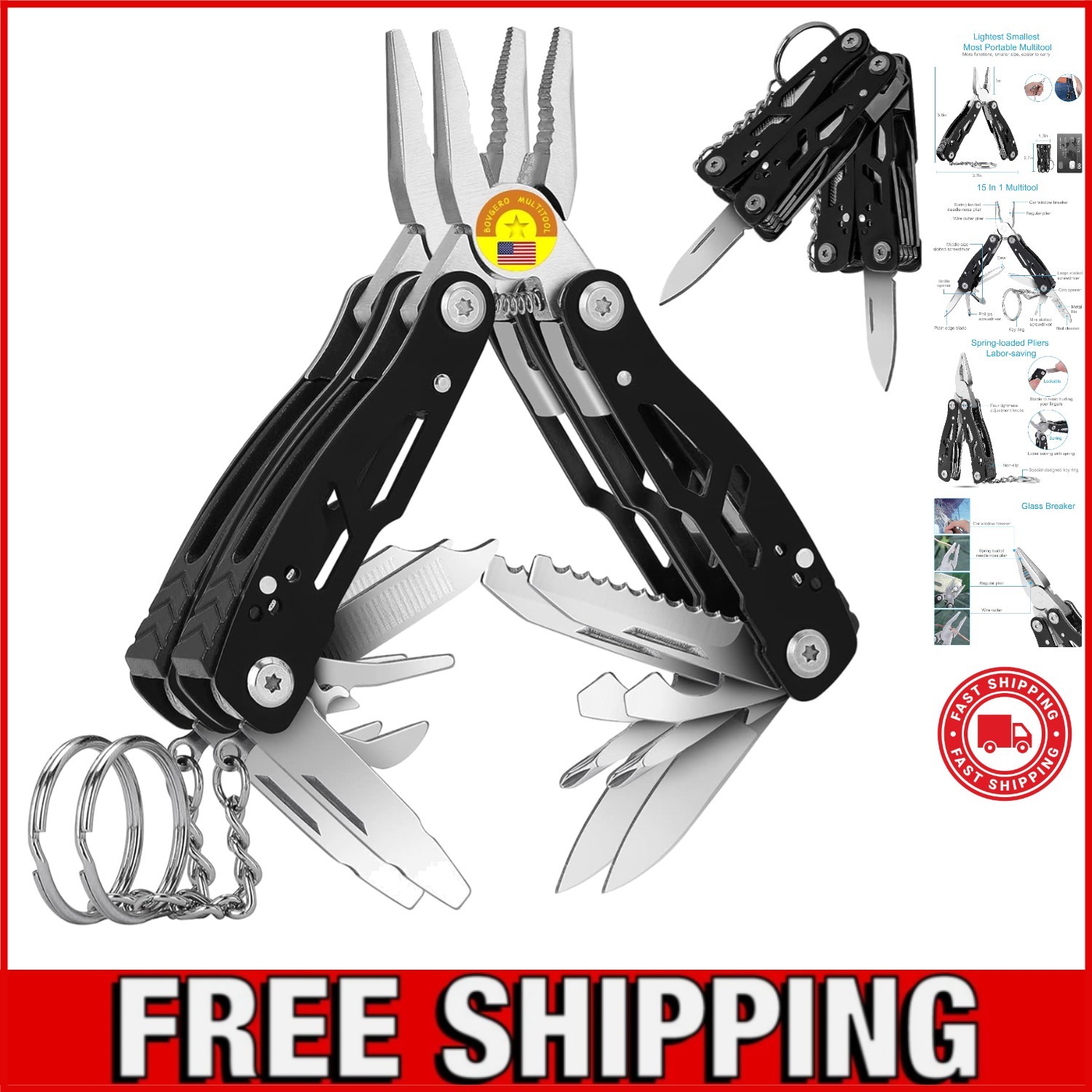 2 pcs 15-in-1 Multi Tool Utility Pocket Knife Screwdriver Pliers