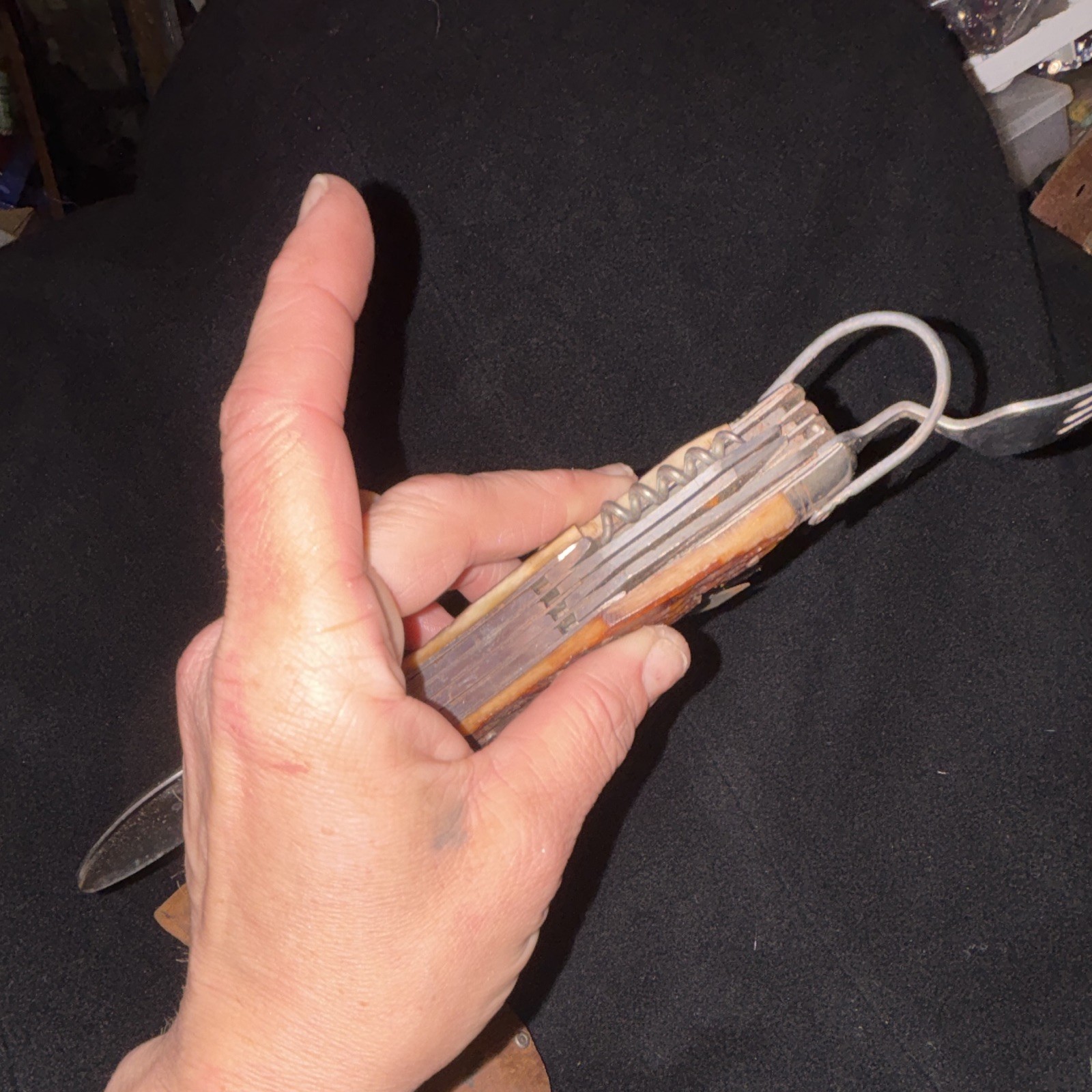 Camping Multi-Tool 6-in-1 Stainless Steel/Wood 3in Straight Blade Foldable