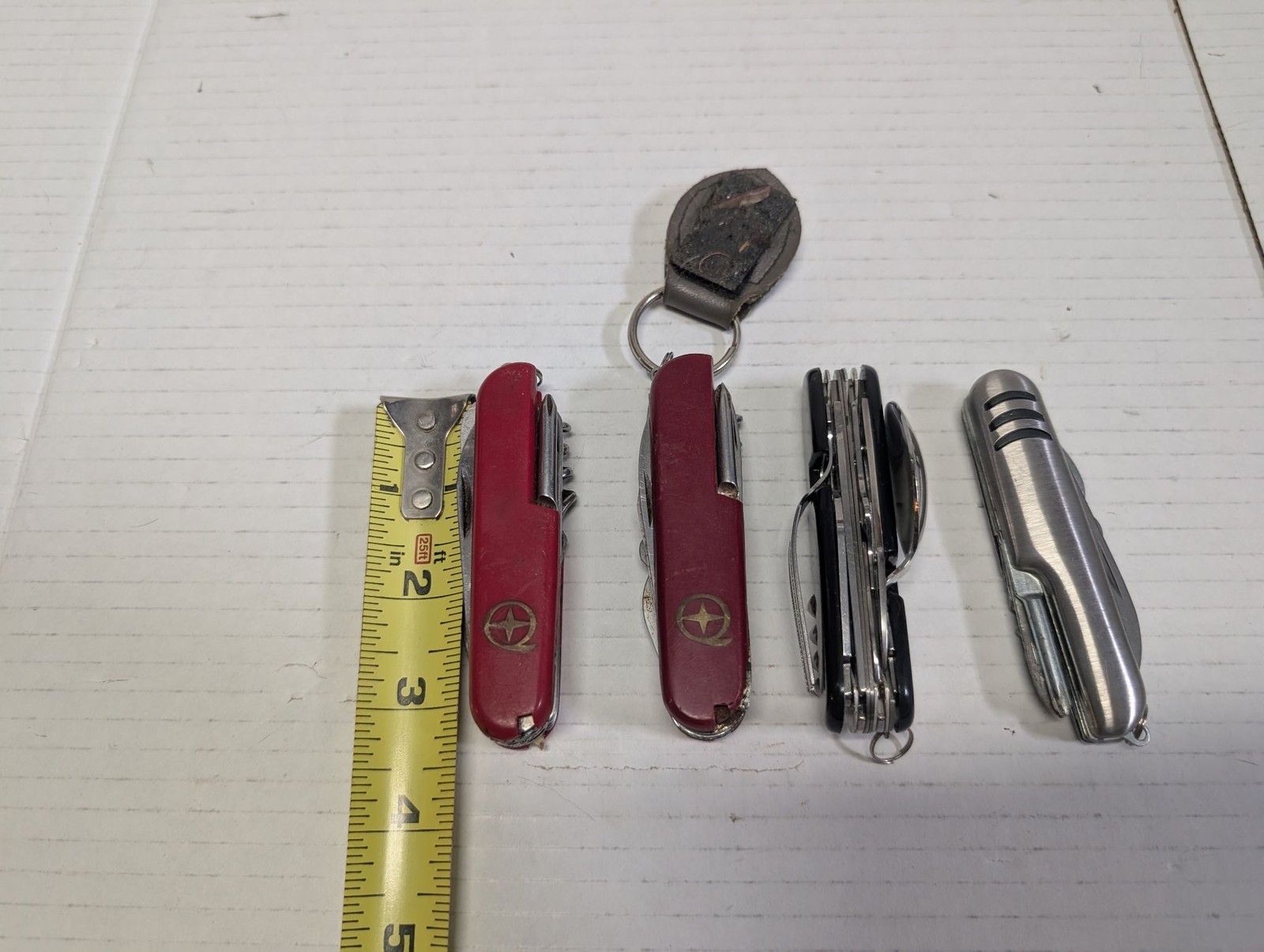 Multi Tool Pocket Knife Set 4pc Red Silver Black Camping Fork Spoon Corkscrew