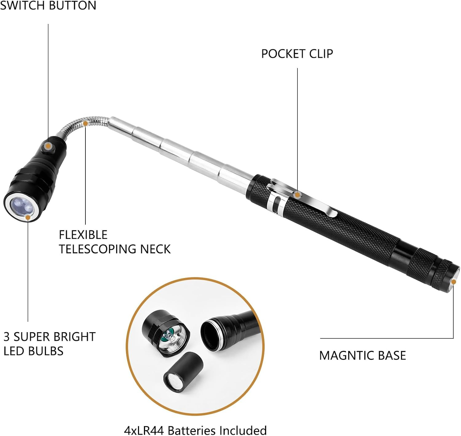Extendable Magnet Pickup Tool – Telescoping Flashlight Gift for Dad or Husband