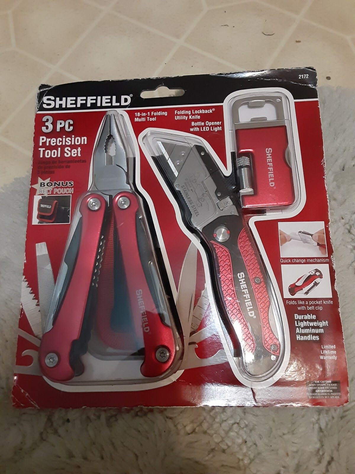 Sheffield 3-Piece Precision Tool Set LED Bottle Opener & Belt Pouch.