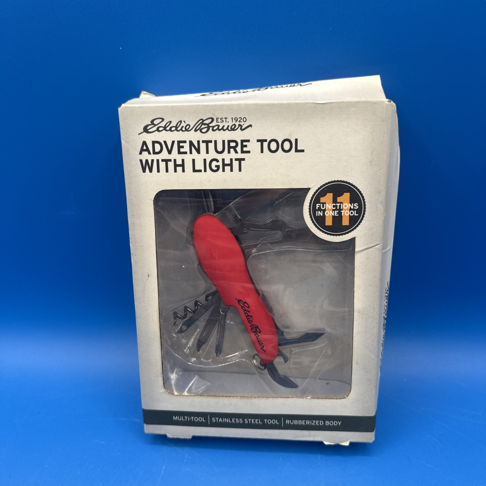 New 11 Function Adventure Knife Tool includes LED Light By Eddie Bauer Red