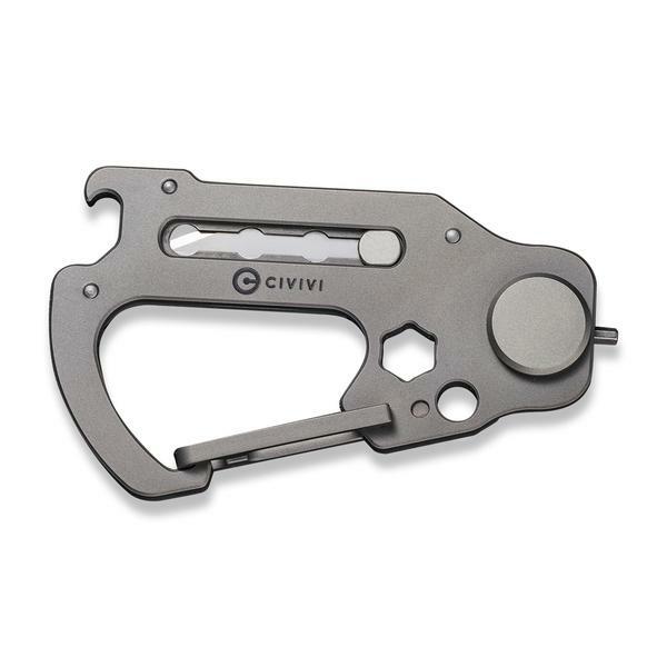 Civivi Polymorph Carabiner Keychain Multi Tool Gray Titanium Utility Plain Blade