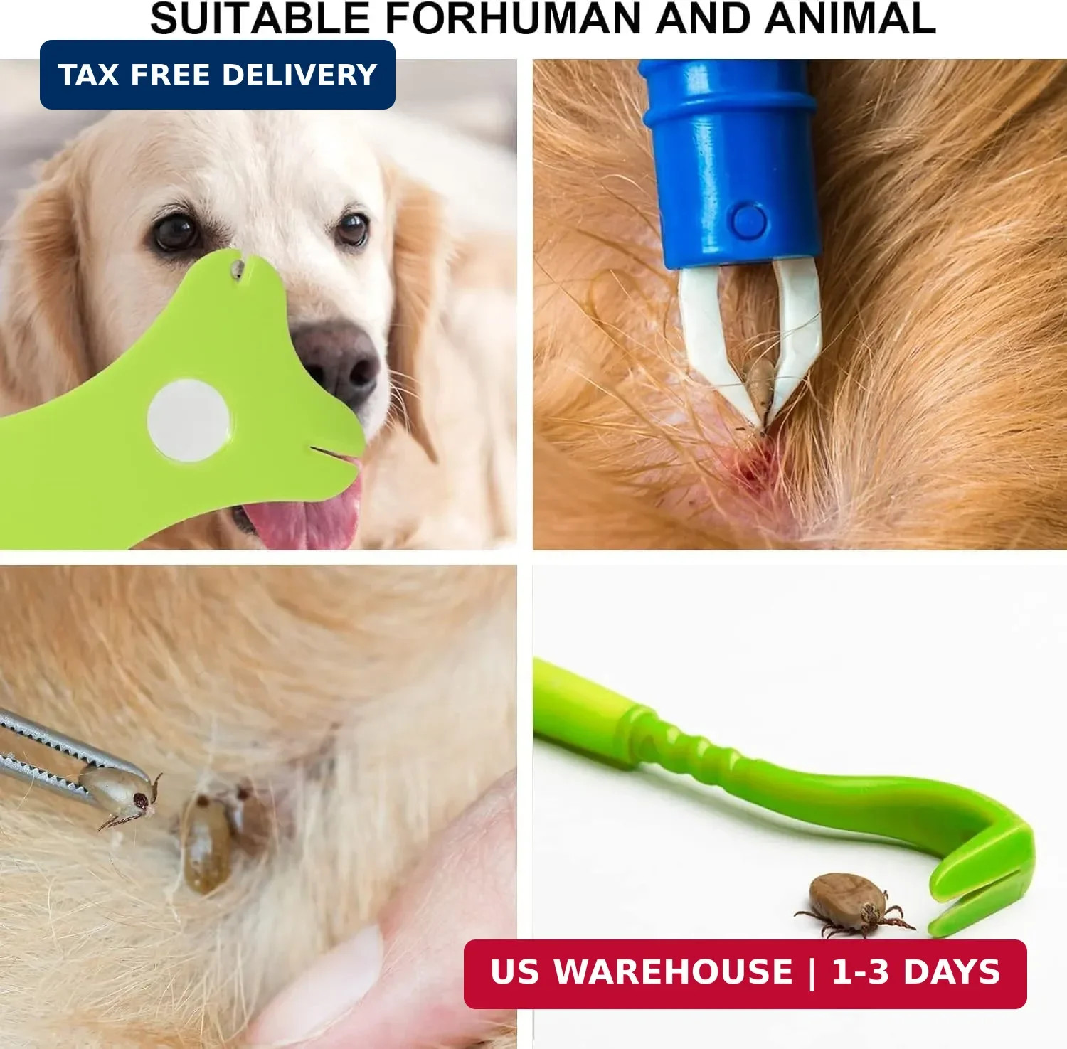 Tick Removal Tool 8 in 1 with Storage Box, Tick Tweezers, Flea Comb, Magnifying