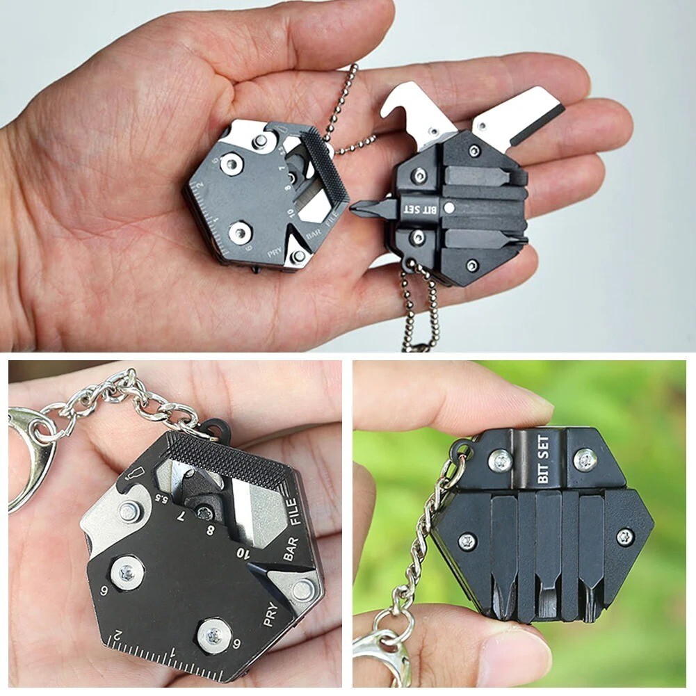 Keychain Screwdriver Multifunctional Hexagon Coin Outdoor EDC Tool Knife Pocket