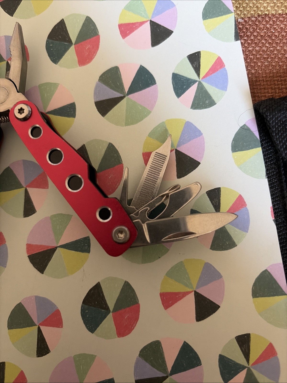 Multi-Tool Knife, Pliers – 11 in 1 Red With Sheath Measures 2 1/2” Closed -New