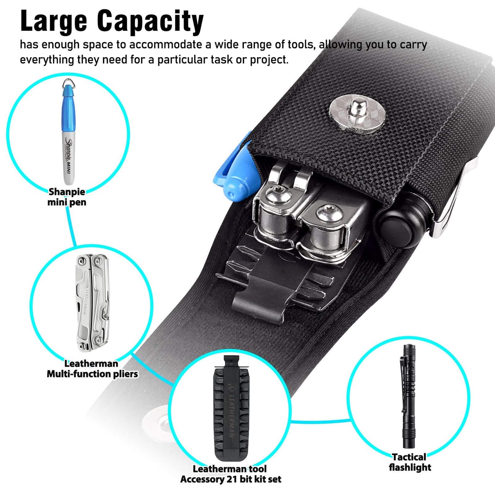 Multitool Sheath Belt Organizer Holster Pouch Black Knife EDC Leatherman