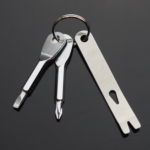 2pcs Combo – Crowbar & Key Screwdrivers Keychain Carabiner Clip EDC – Silver