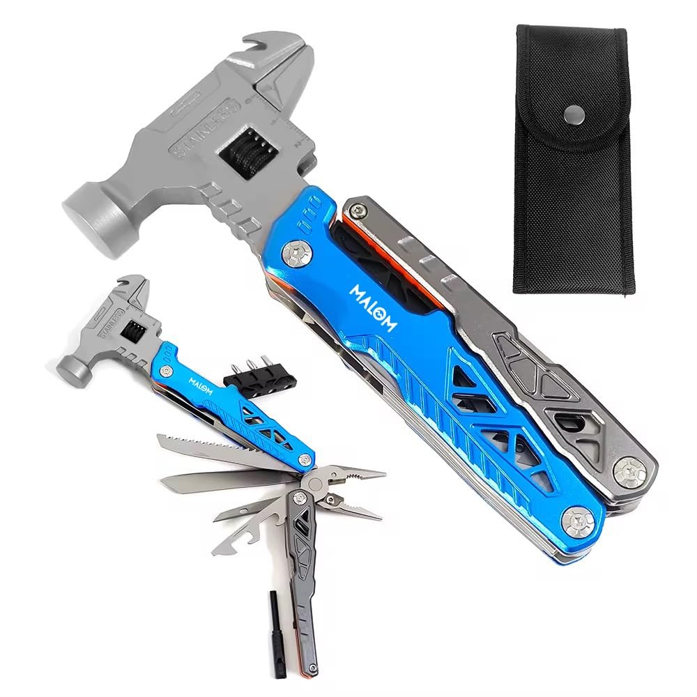 MALOM 18-in-1 Upgraded adjustable Hammer, Stainless Steel multitool Pliers with