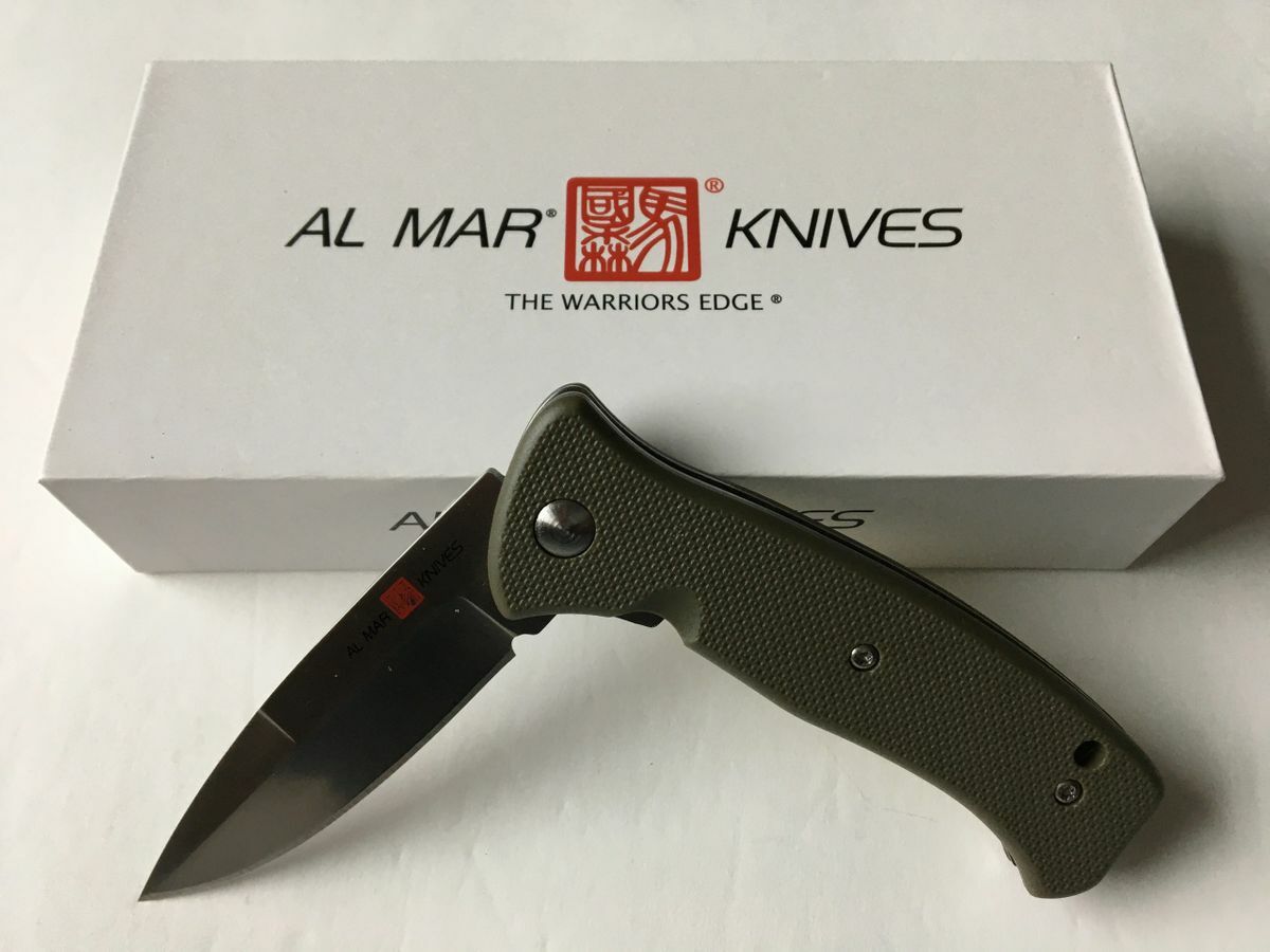 Al Mar Mini SERE 2020 Folding Knife 3″ 8Cr13MoV Steel Blade Green FRN Handle