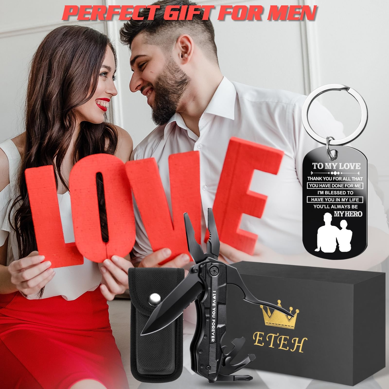 Gifts for Boyfriend Husband,Multitool Pocket Knife “I LOVE Black