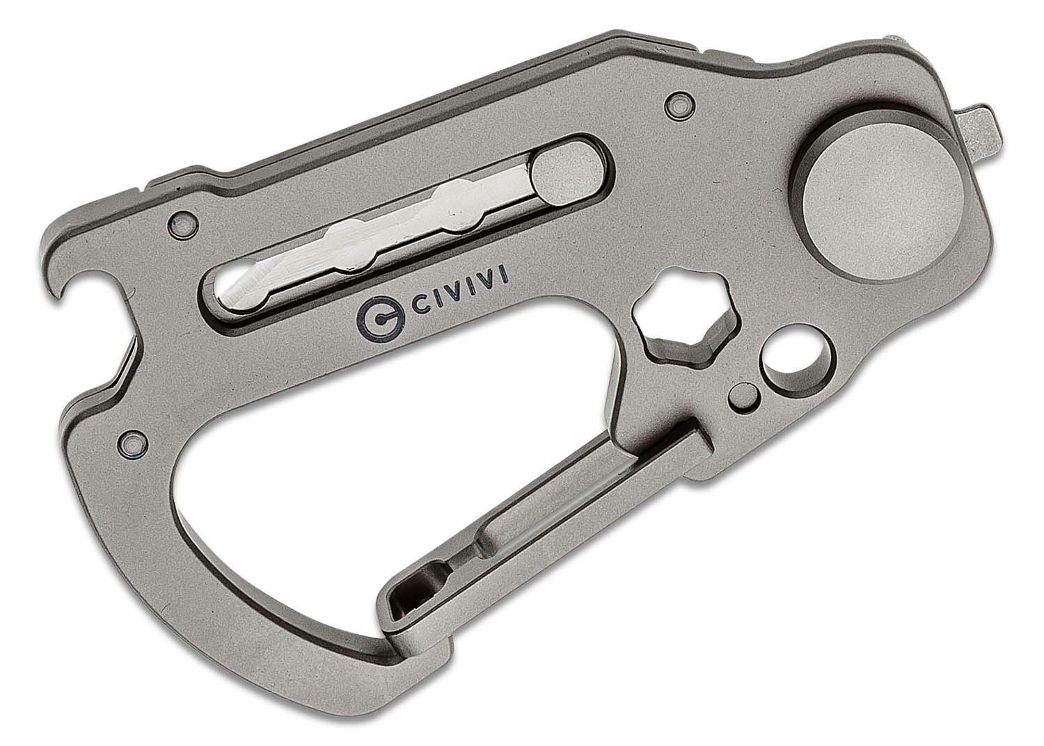 Civivi Polymorph Carabiner Keychain Multi Tool Gray Titanium Utility Plain Blade