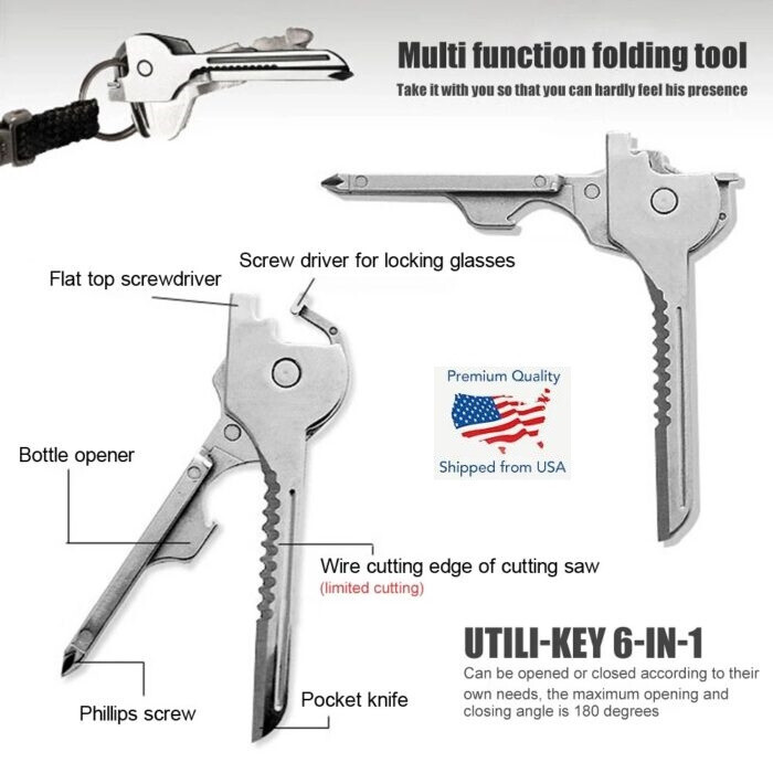 6in1 Keychain Multi Tool Cutter Screwdriver Knife Bottle Opener Glasses EDC
