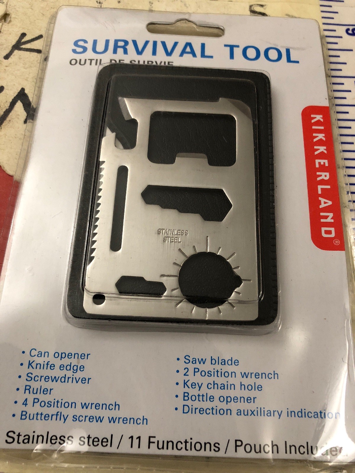 Kikkerland Classic Stainless Steel Survival Tool, Pocket 11 functions + pouch