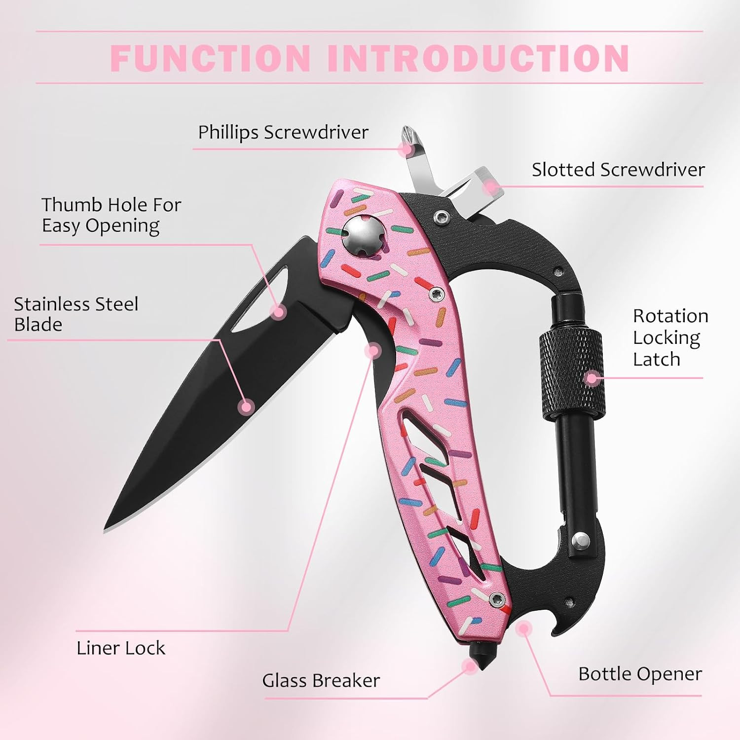 Donut Multitool Carabiner Knife Gifts for Women Men,Survival Gear for Camping Hi