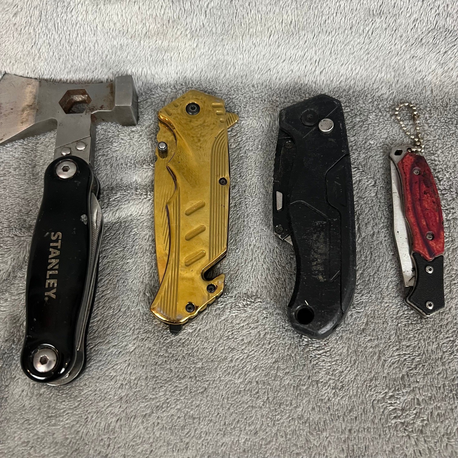Lot of 4 Pocket Knives AS IS Stanley Multitool Snake Eye Pocket Knife