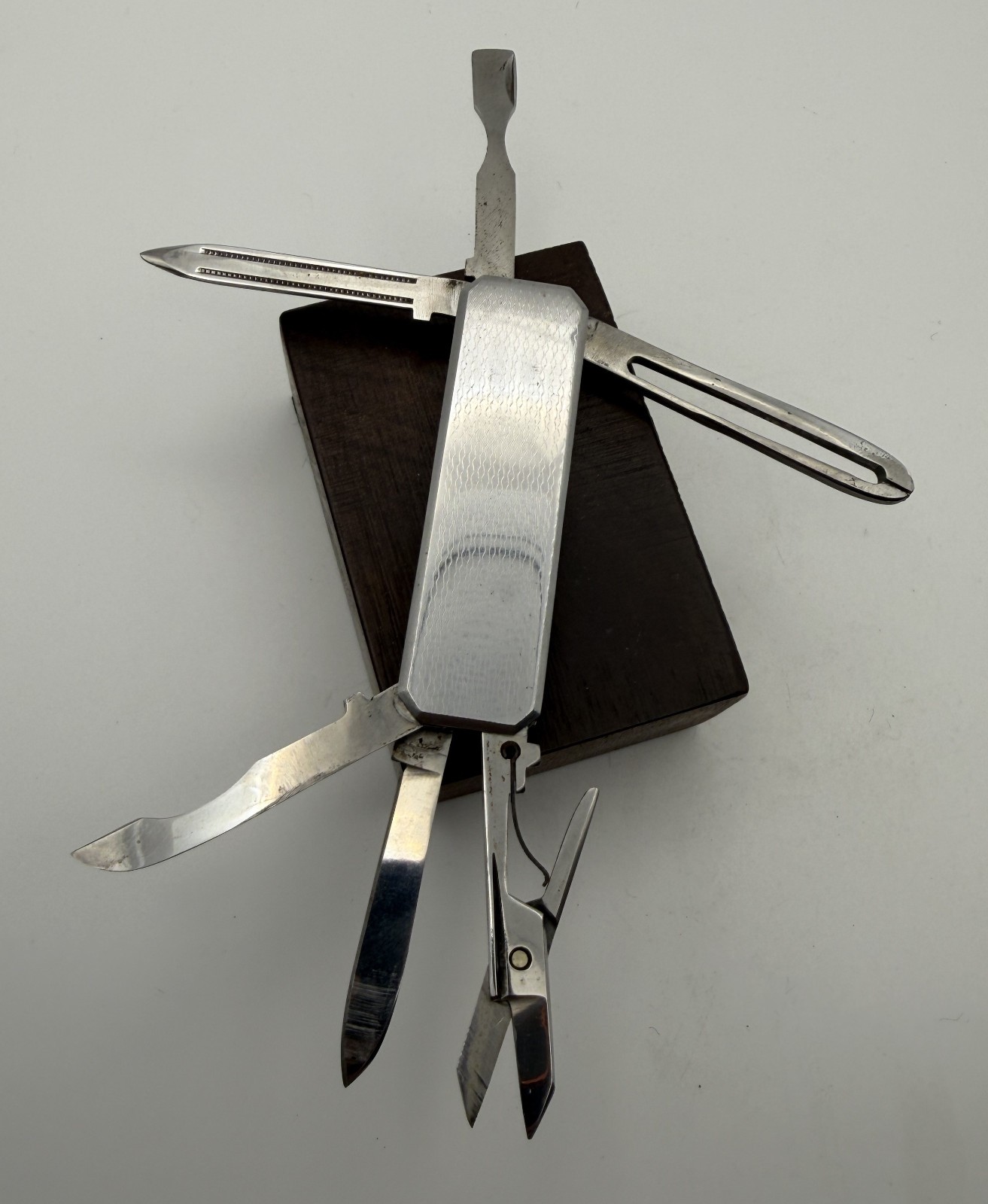 Vintage Japanese Stainless Steel Multi-Tool Grooming Kit Engine Turned Guilloche