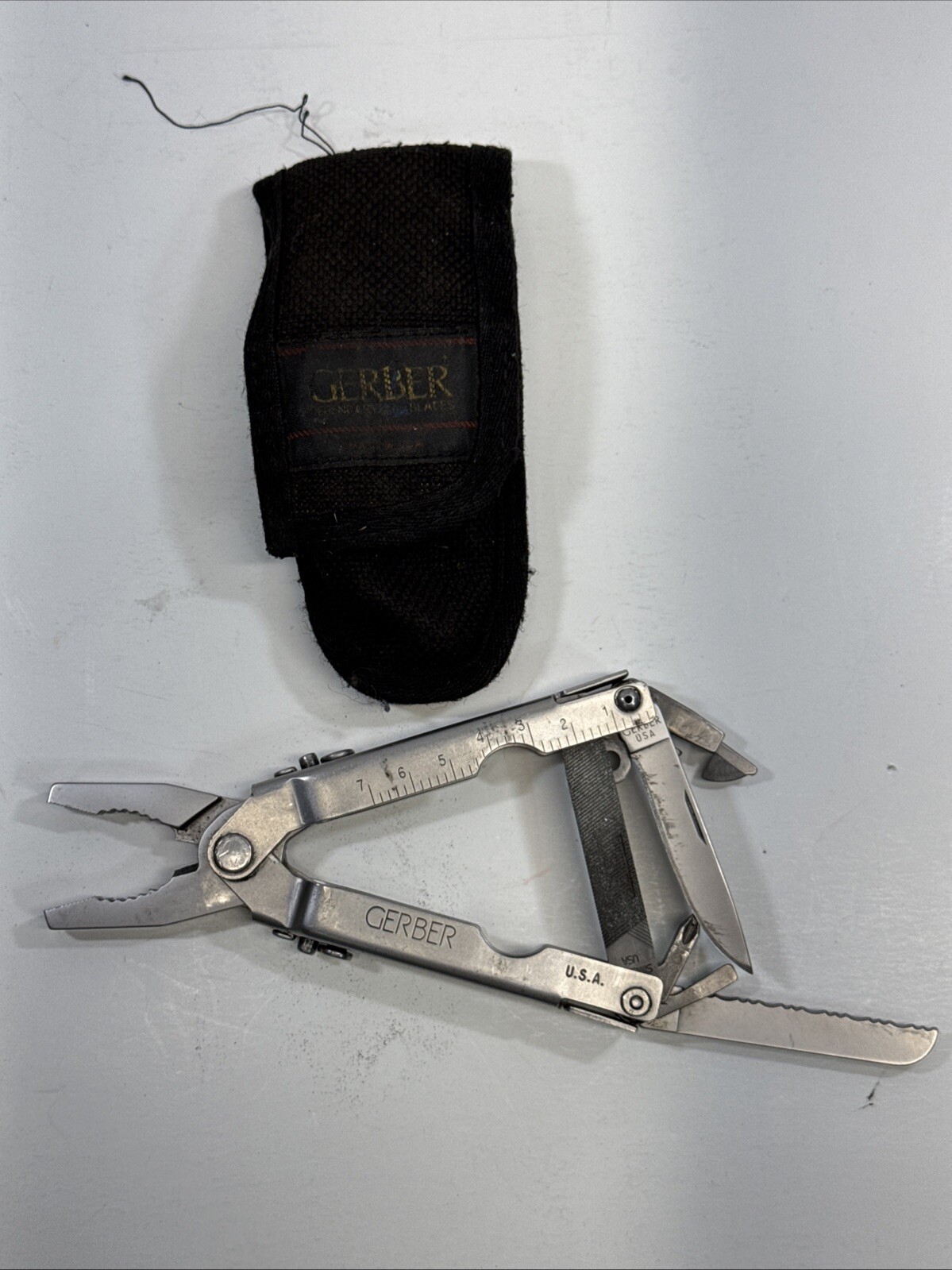 Gerber Bluntnose Old Style With Nylon Sheath Multi-Tool Excellent USA Patent Pen