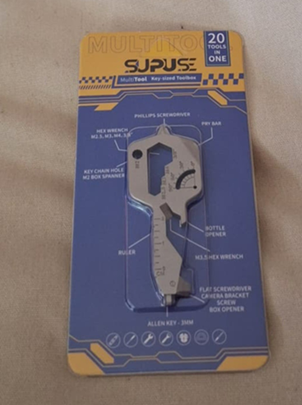 SUPUSE 20-in-1 Key Shaped Multitool, Stainless Steel Pocket Tool, Keychain NEW