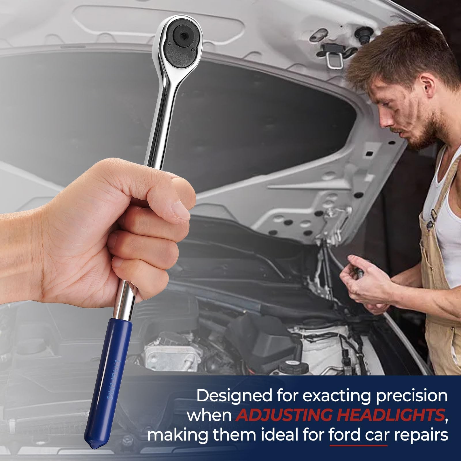 14540 11inch Headlight Adjusting 45 Tooth Flat Ratchet Wrench for Ford,4MM Hex