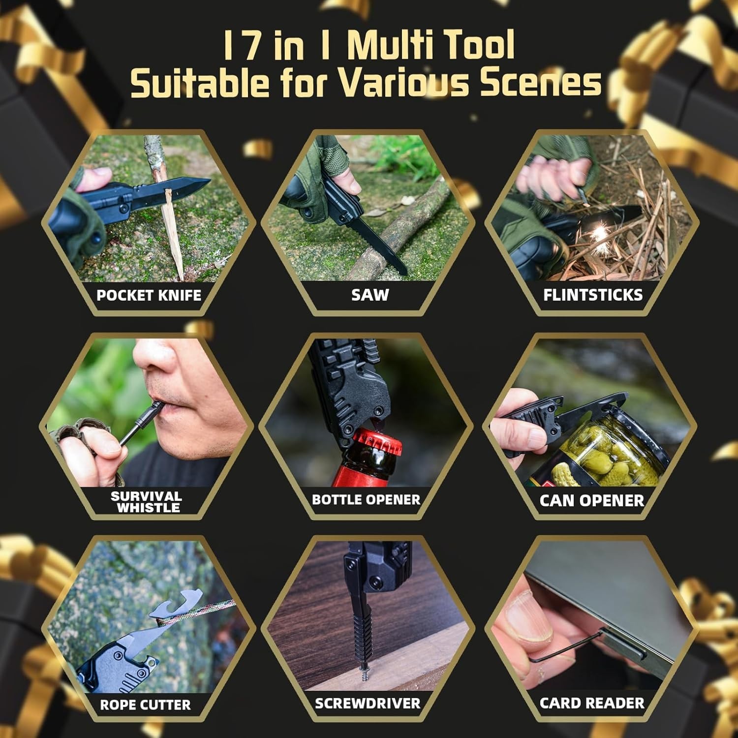Gifts for Adventurous Men: Compact 17-in-1 Multi-Tool Knife with Safety Lock