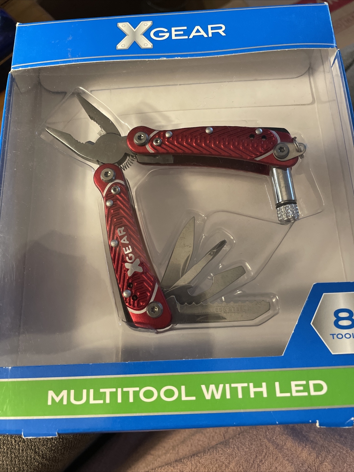 X-Gear 8 Tool Multi-Function Tool w/Led Light Red