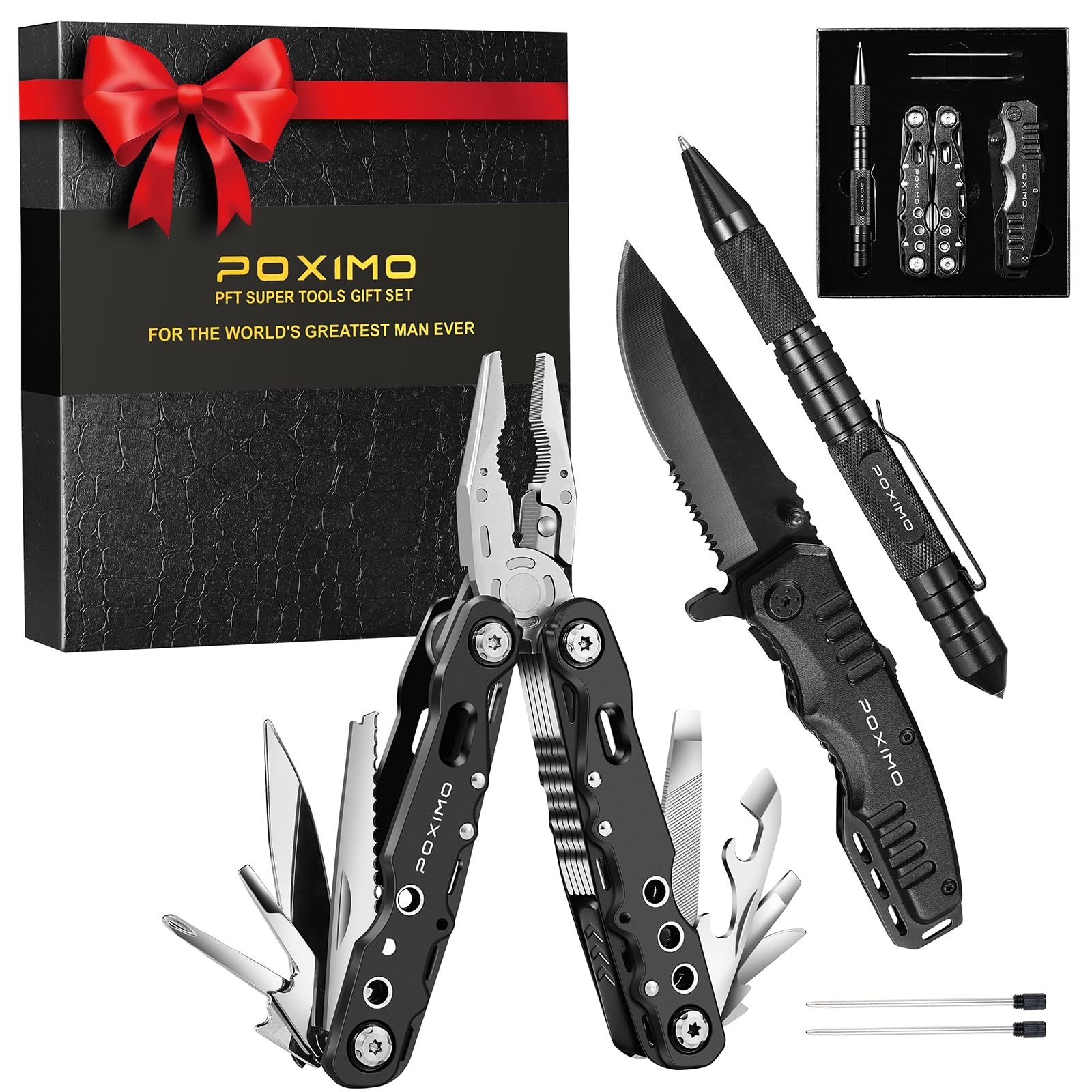 3-in-1 Multitool Gift Set for Men, 14-in-1 Survival Kit, Pocket Knife & Tactical