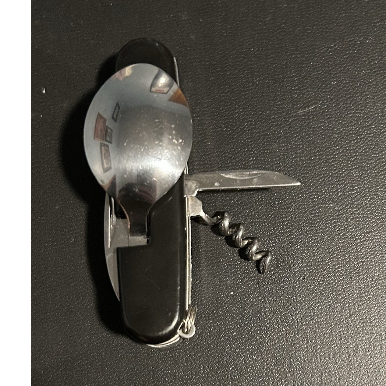 Stainless Steel Folding Multi-Tool Knife Spoon Fork Corkscrew Silver Black
