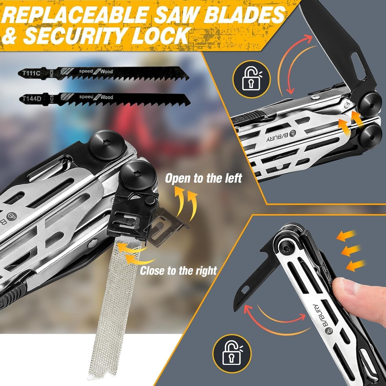 BIBURY Multitool Pliers Pro BI2045, Stainless Steel 31-in-1 Multi Tool Pliers wi