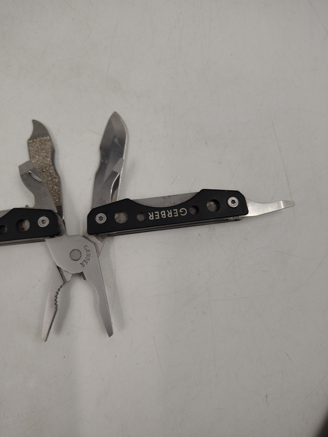 Lot Of 2 Gerber Clutch Multi-Tool Pliers, Knife, File Key Ring & Chipaway Knife