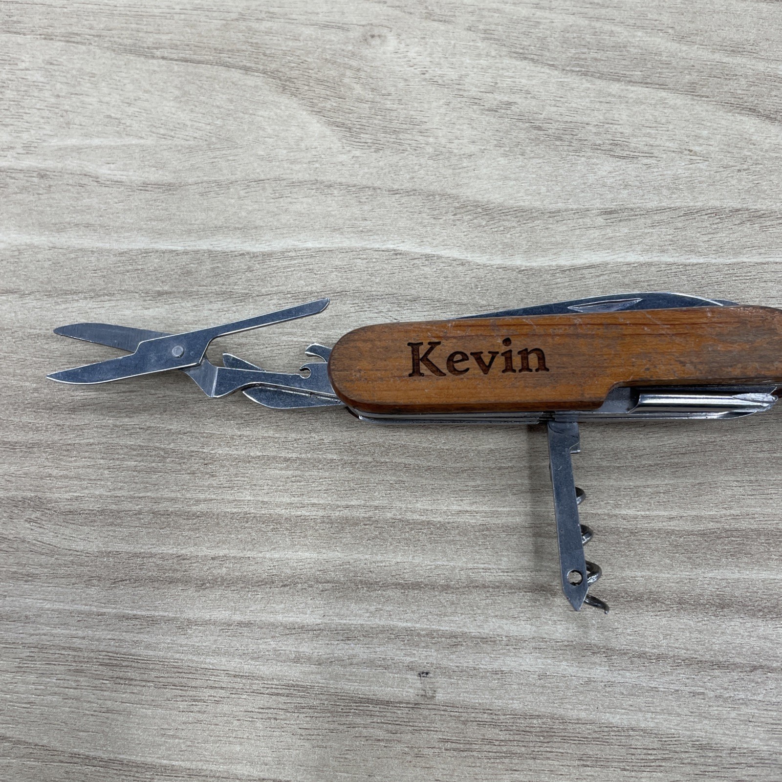 Multi Tool Pocket Knife wood handle Screwdriver, saw, scissors