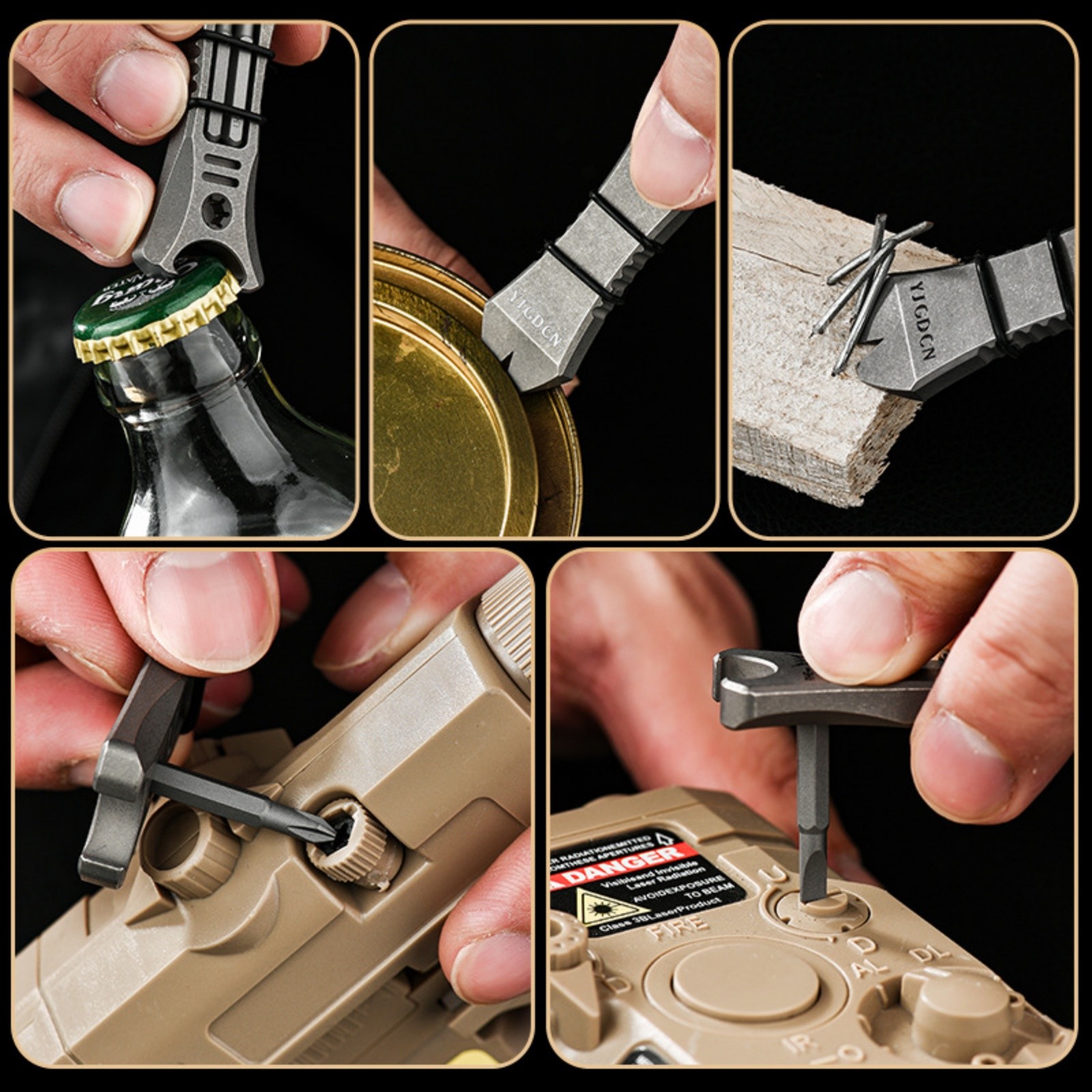 Titanium Alloy EDC Mini Pry Bar Multi-Tool Bottle Opener with 2 Screwdriver Bits