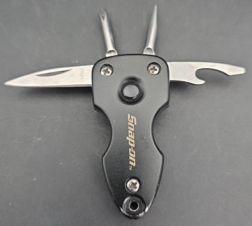 Snap-On Multi Tool Flashlight Pocket Knife Black Bottle Opener