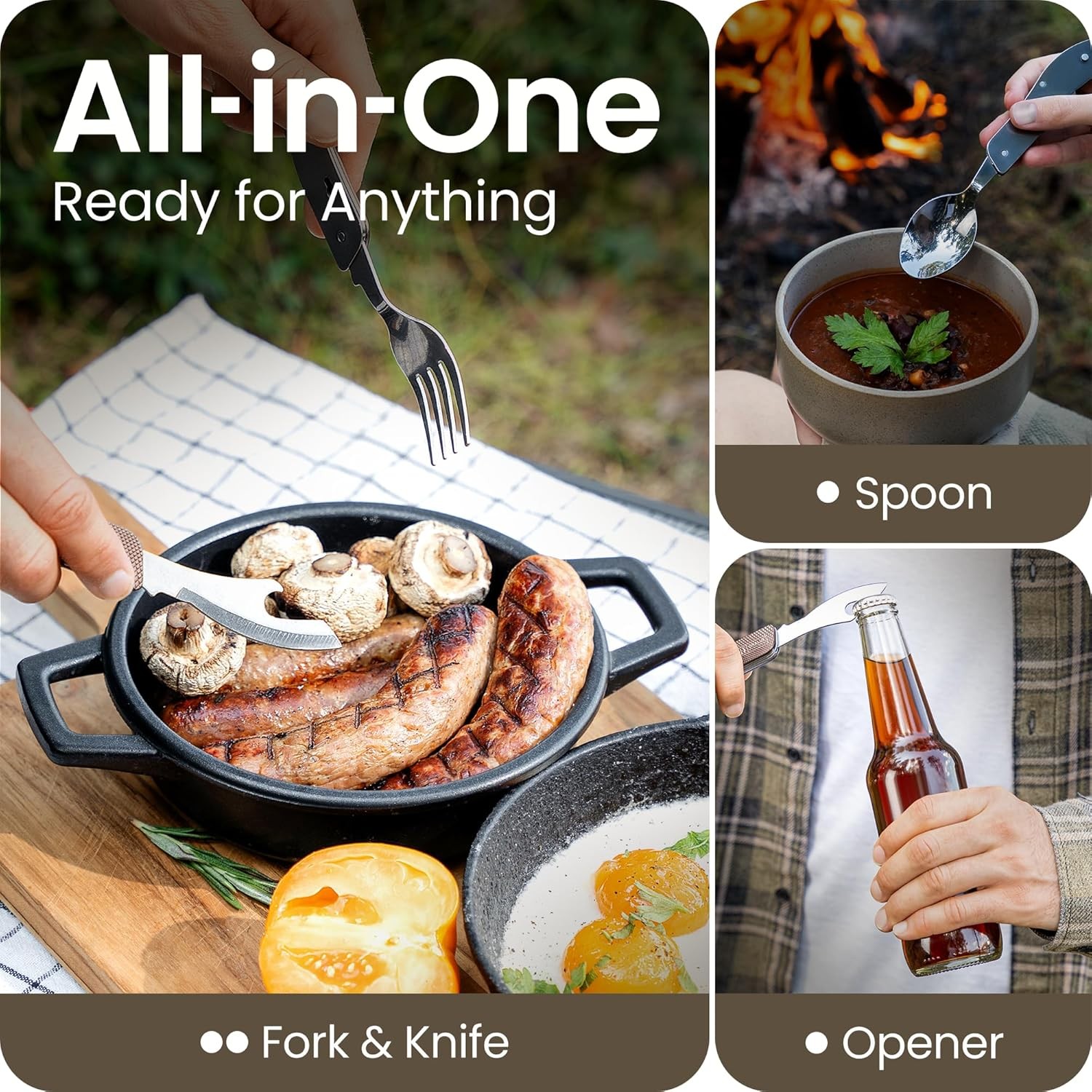 2 Pack Gray Orblue 4 in 1 Camping Stainless Steel Utensils Set