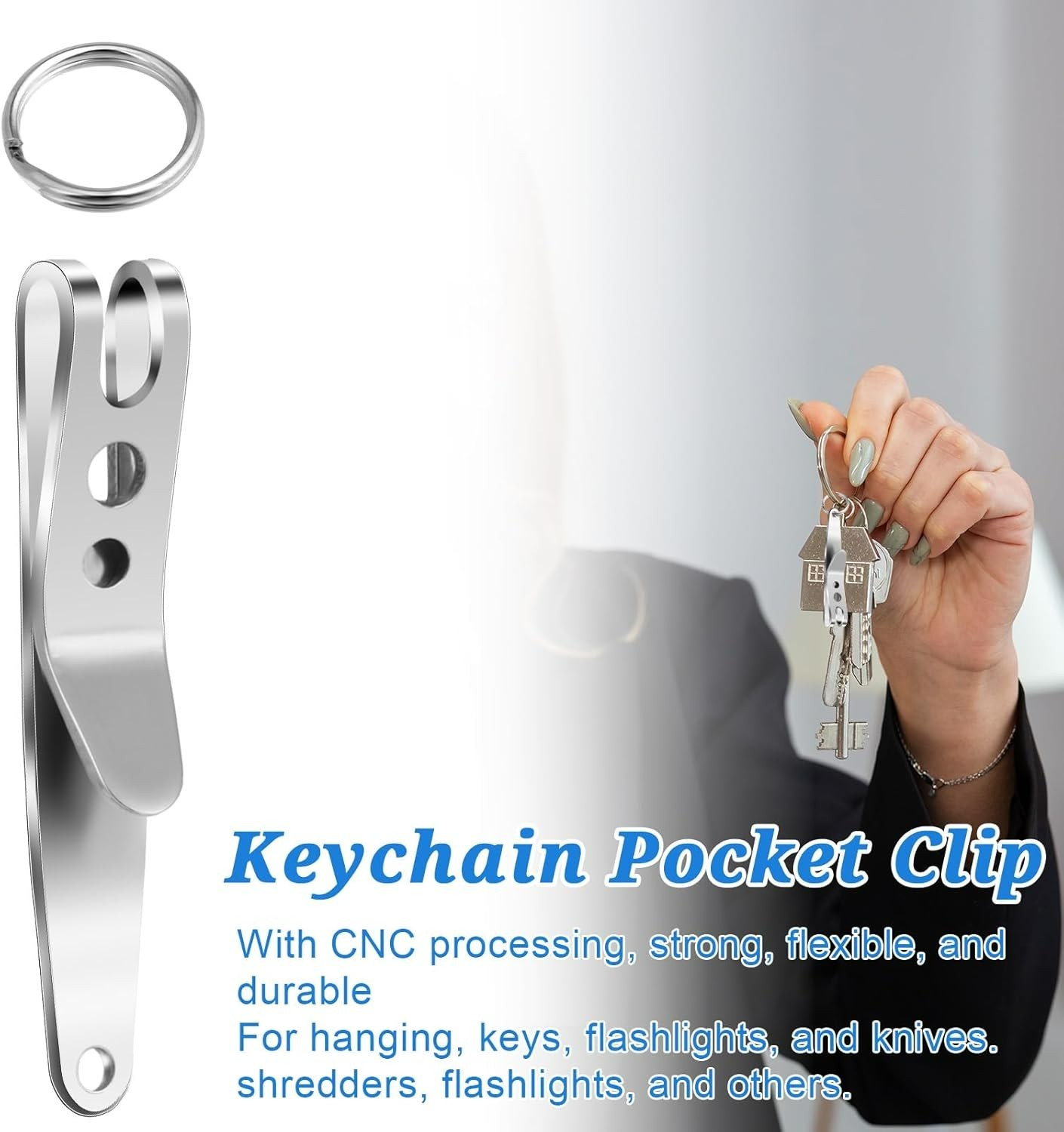 5 Pack Deep Carry Pocket Clip with Keychain, Heavy Duty Stainless Steel Multi…
