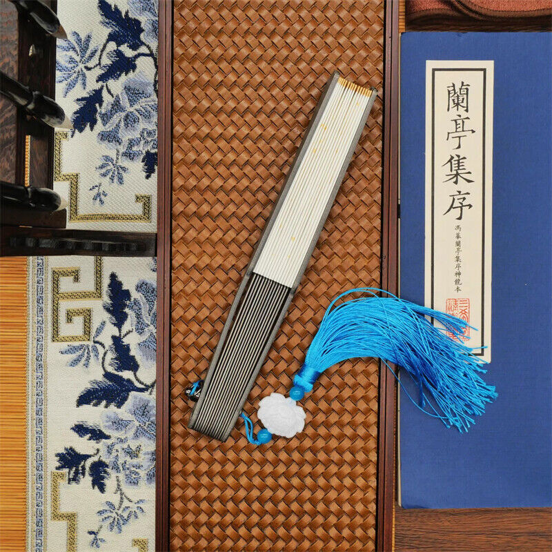 Titanium Alloy Folding Fan Martial Arts Portable Carving Kung Fu Tai Ji 6”
