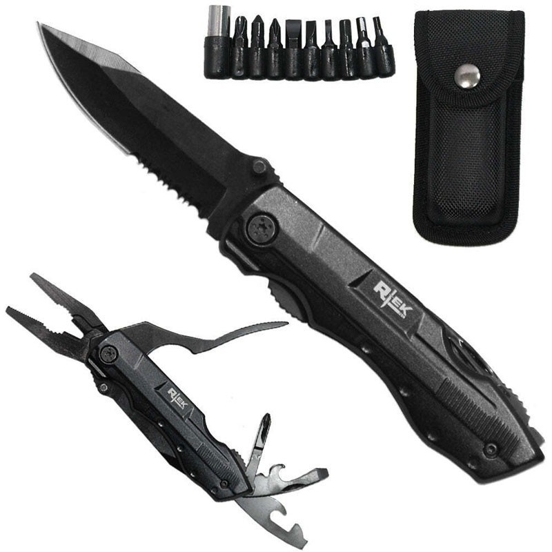Versatile Outdoor Tactical Survival Camping Multi-Tool Knife w Bits and Case NEW