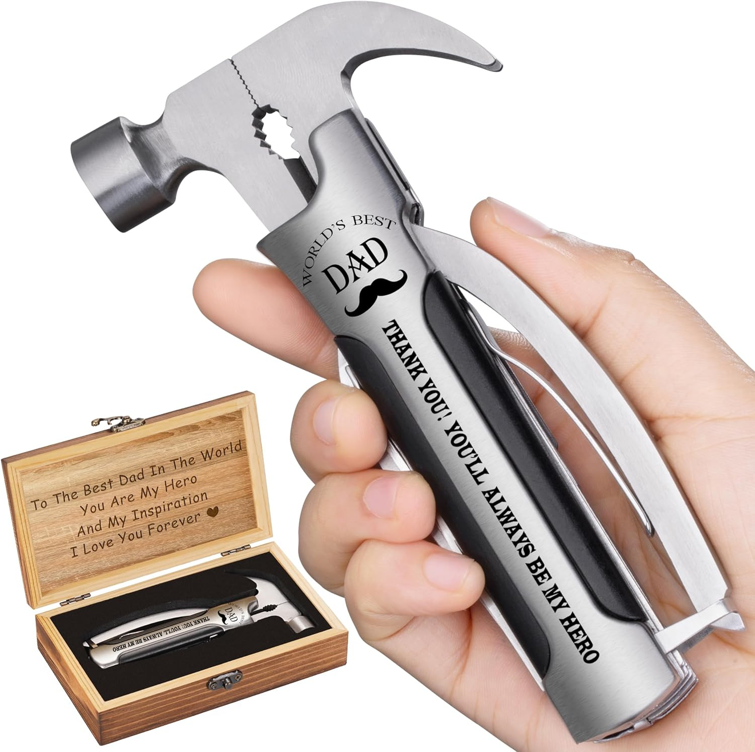 All-in-One Survival Hammer Multitool with Engraved Box – Great Gift for Dad