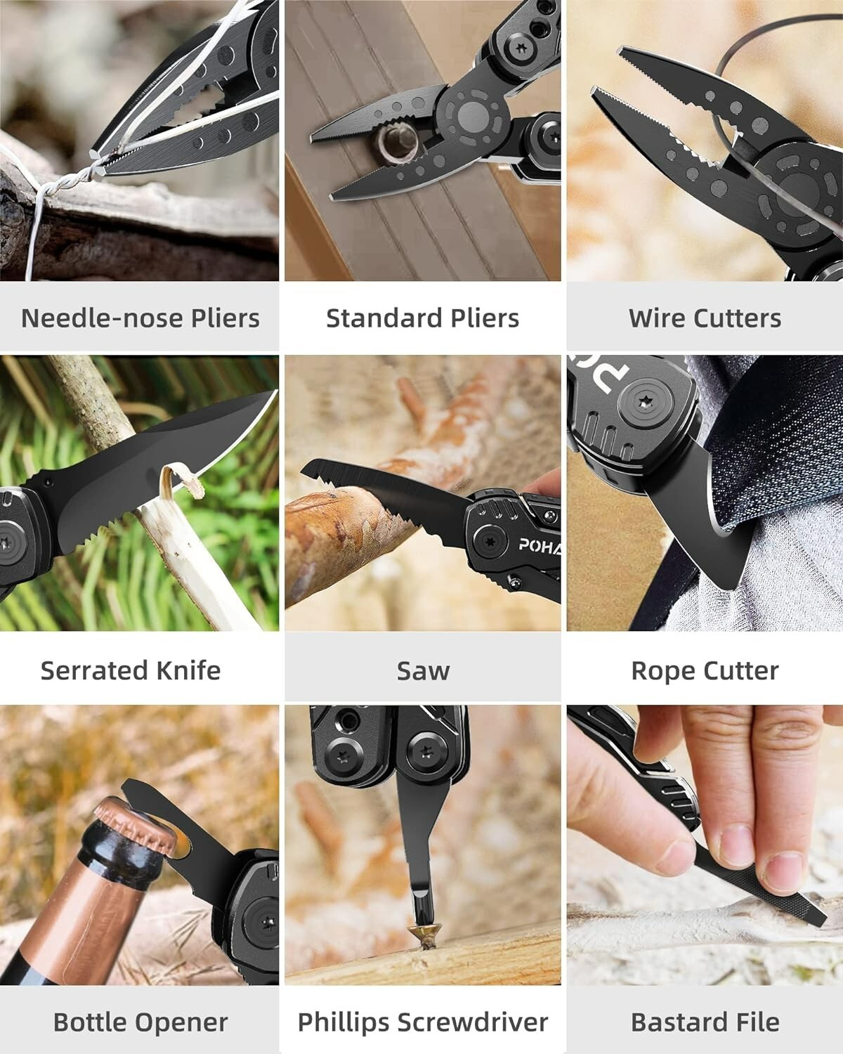 Multitool Knife, 13 in 1 Pocket Multitool, Multi Tool with 3″ LargeBlade,Safety