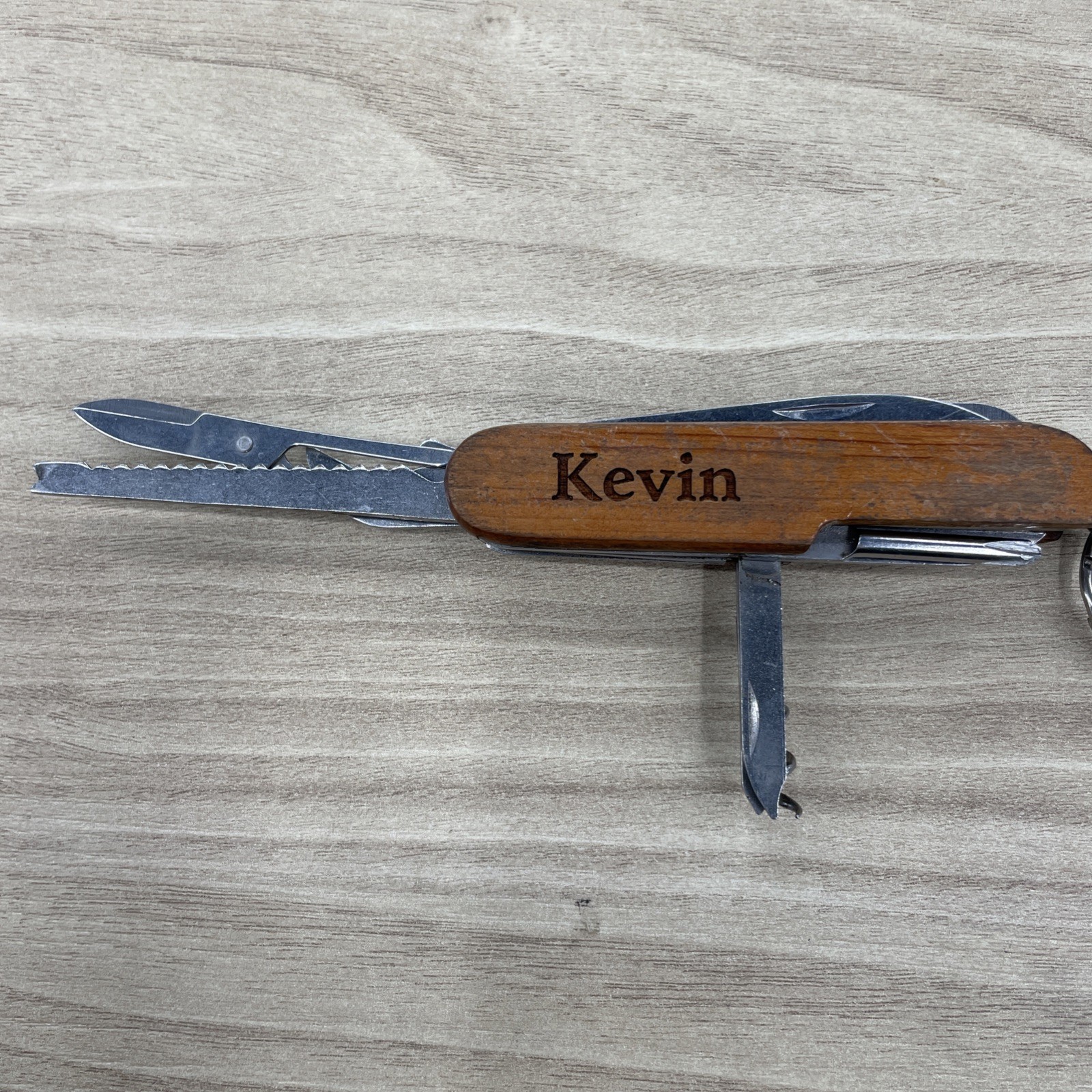 Multi Tool Pocket Knife wood handle Screwdriver, saw, scissors