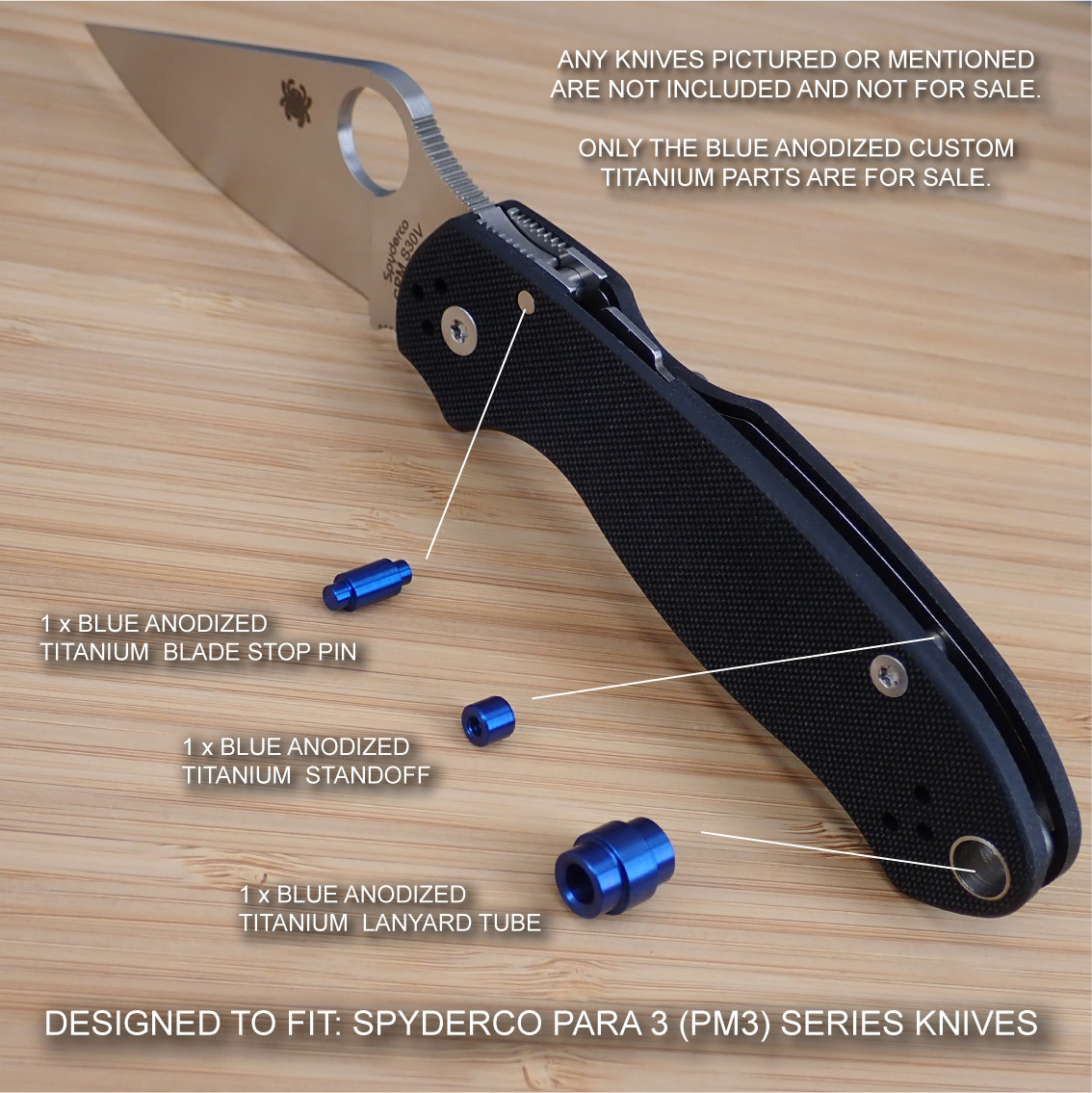 Spyderco Paramilitary Para 3 PM3 Custom BLUE Titanium Pin Standoff Lanyard Tube