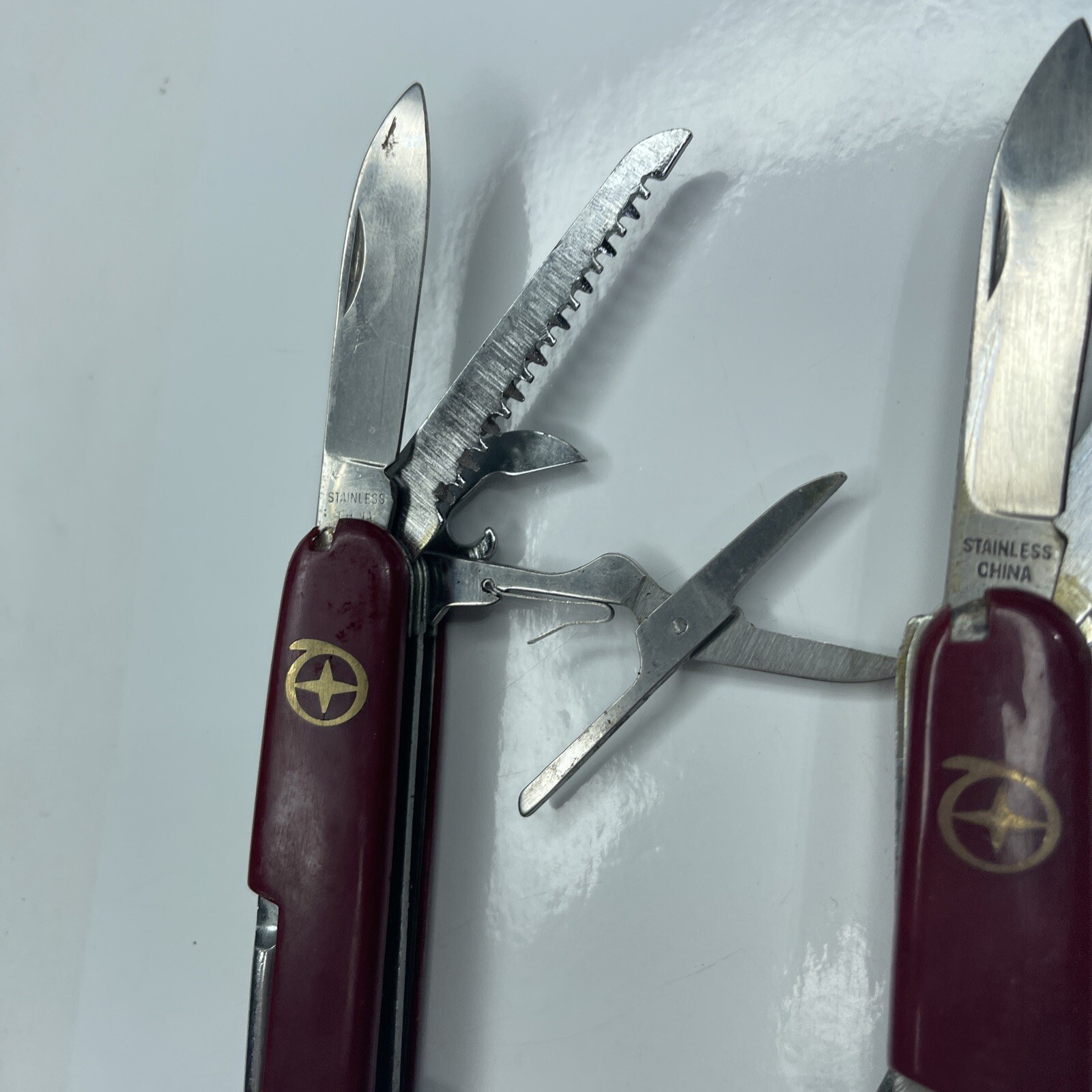 A3 Lot 2 Red Burgundy Army Fold Utility Pocket Knife Stainless Camp Hunt Repairs